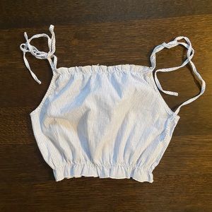 Blue White Striped Ruffled Tie Tank Top/Cami